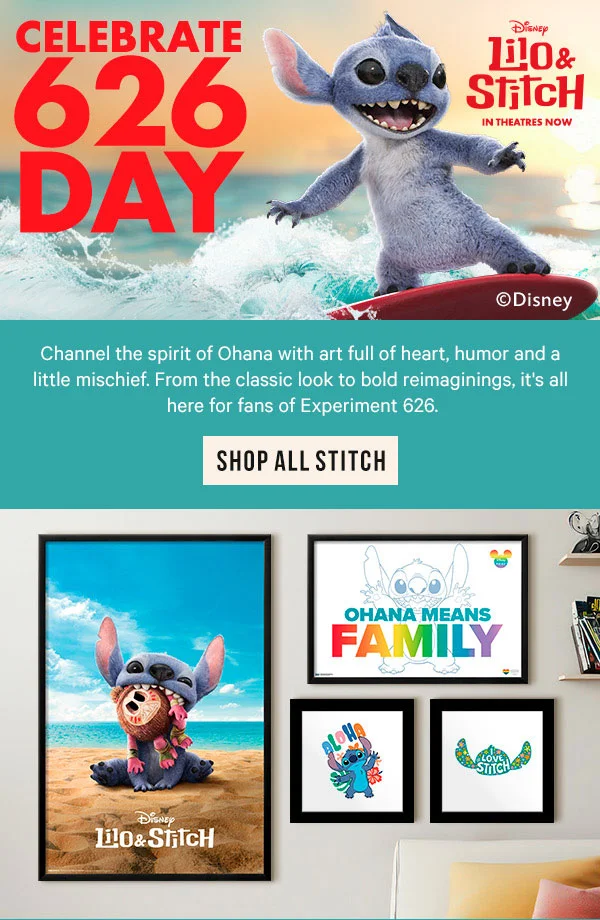 Channel the spirit of Ohana with art full of heart, humor, and a little mischief. From the classic look to bold reimaginings, it’s all here for fans of Experiment 626.