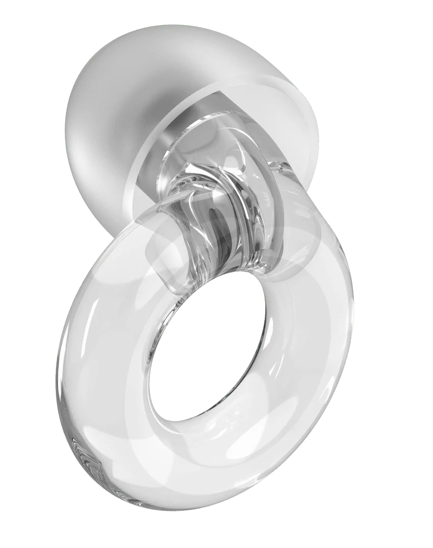 A close-up of a Loop Engage earplug in Clear.