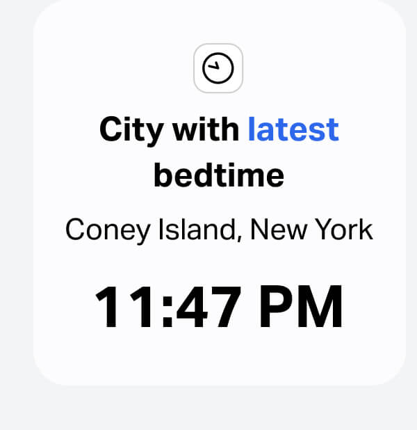 City with latest bedtime: Coney Island, New York