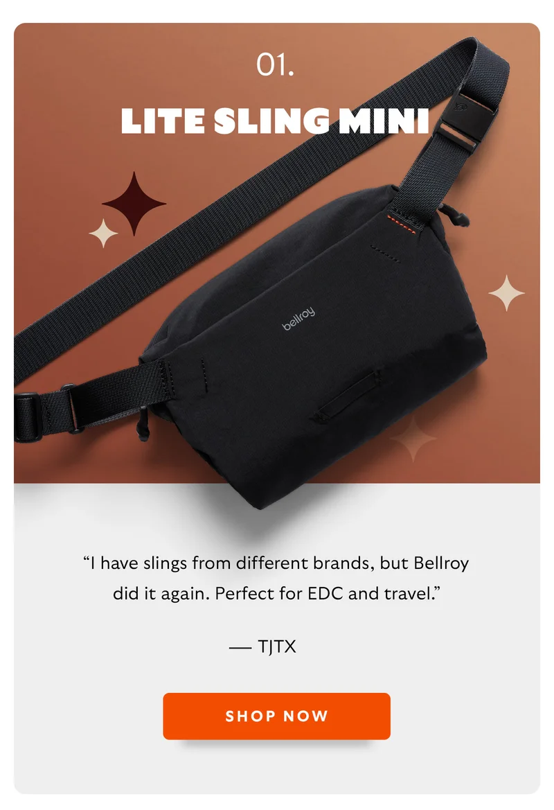 Lite Sling Mini. “I have slings from different brands, but Bellroy did it again. Perfect for EDC and travel.” – TJTX (5-star Amazon review)