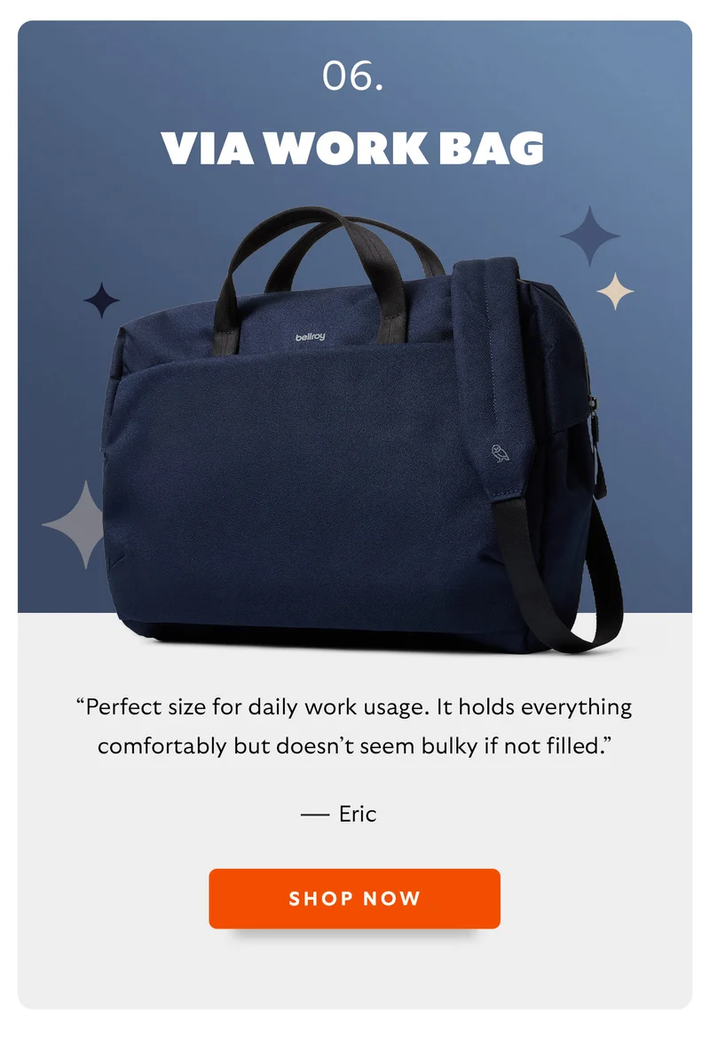 Via Work Bag “Perfect size for daily work usage. It holds everything comfortably but doesn’t seem bulky if not filled.” – Eric (5-star Amazon review)