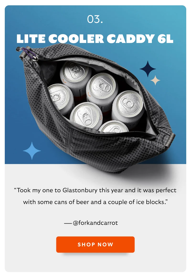 Lite Cooler Caddy “Took my one to Glastonbury this year and it was perfect with some cans of beer and a couple of ice blocks.” – @forkandcarrot