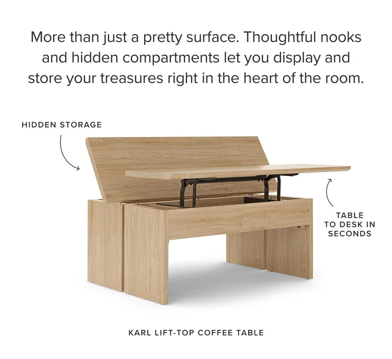 Thoughtful nooks and hidden compartments let you display and store your treasures right in the heart of the room.