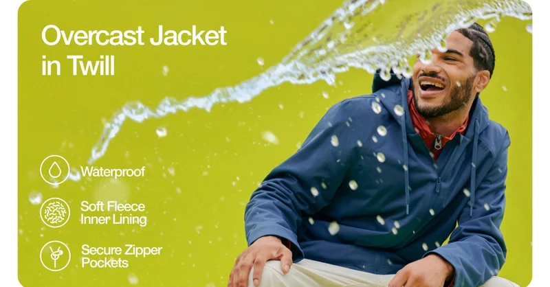 Overcast Jacket in Twill. Waterproof. Soft Fleece Inner Lining. Secure Zipper Pockets.