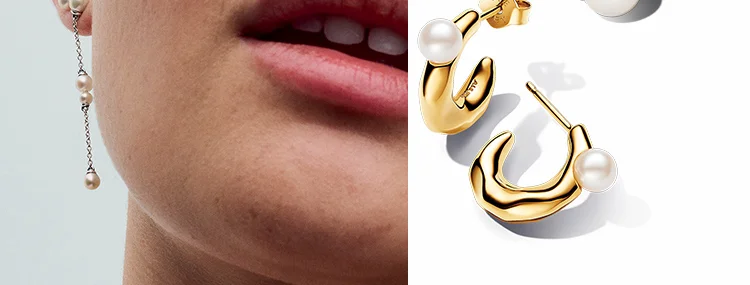 Treated Freshwater Cultured Pearl & Organically Shaped Hoop Earrings