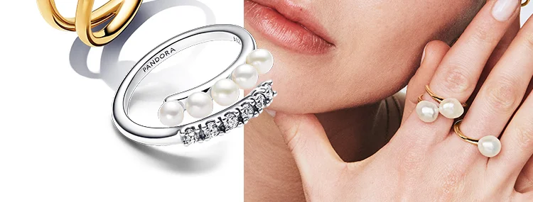Treated Freshwater Cultured Pearls & Pavé Open Ring