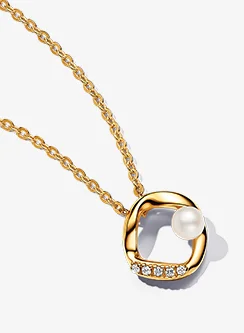Organically Shaped Pavé Circle & Treated Freshwater Cultured Pearl Collier Necklace