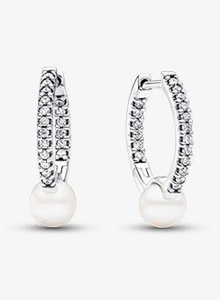 Treated Freshwater Cultured Pearl & Pavé Hoop Earrings