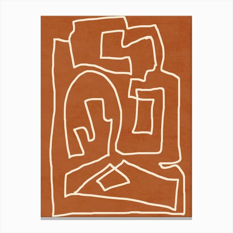 Image of Abstract line art Terracotta Canvas Print