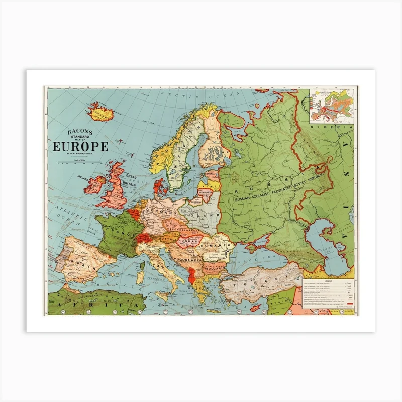 Image of Bacon's Standard Map Of Europe By George Washington Bacon (1830–1922) Art Print