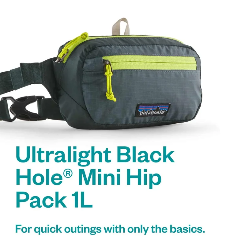 Ultralight Black Hole Mini Hip Pack 1 liter. For quick outings with only the basics.