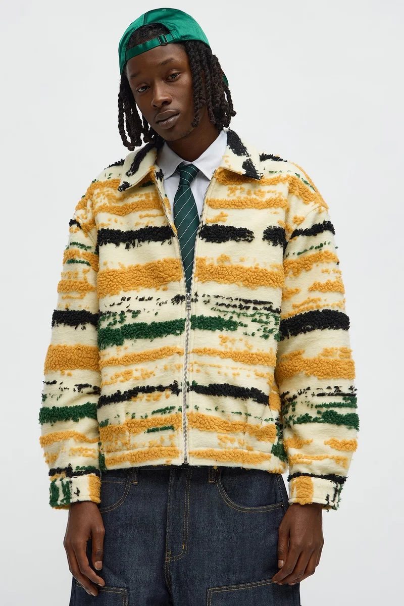 Image of Relaxed Stay In Your Lane Sherpa Jacket - Cream/combo