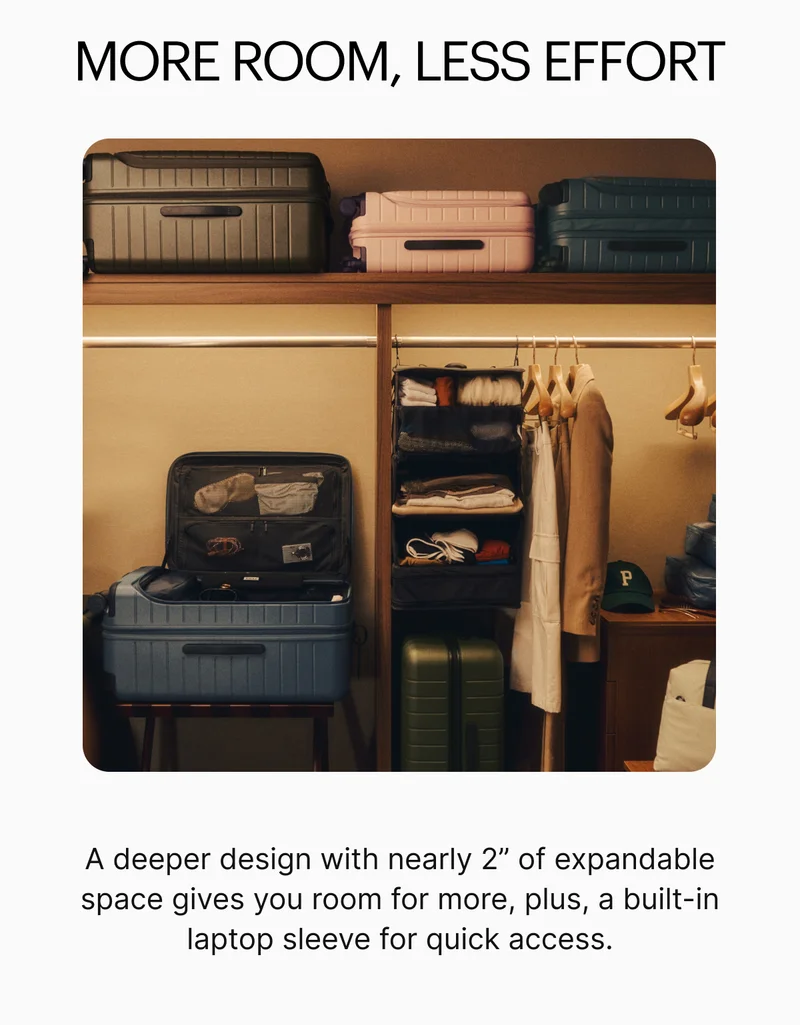 More room, less effort | A deeper design with nearly 2” of expandable space gives you room for more, plus a built-in laptop sleeve for quick access.