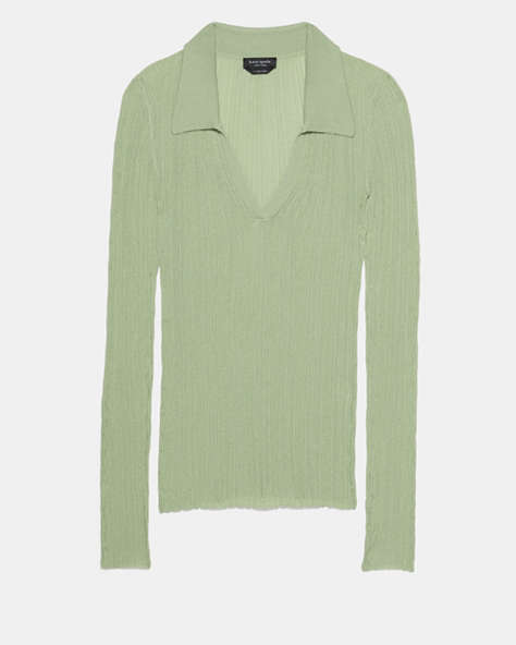 Sheer Long Sleeve Ribbed Polo