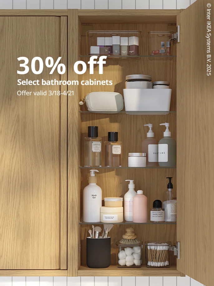 30% off select bathroom cabinets