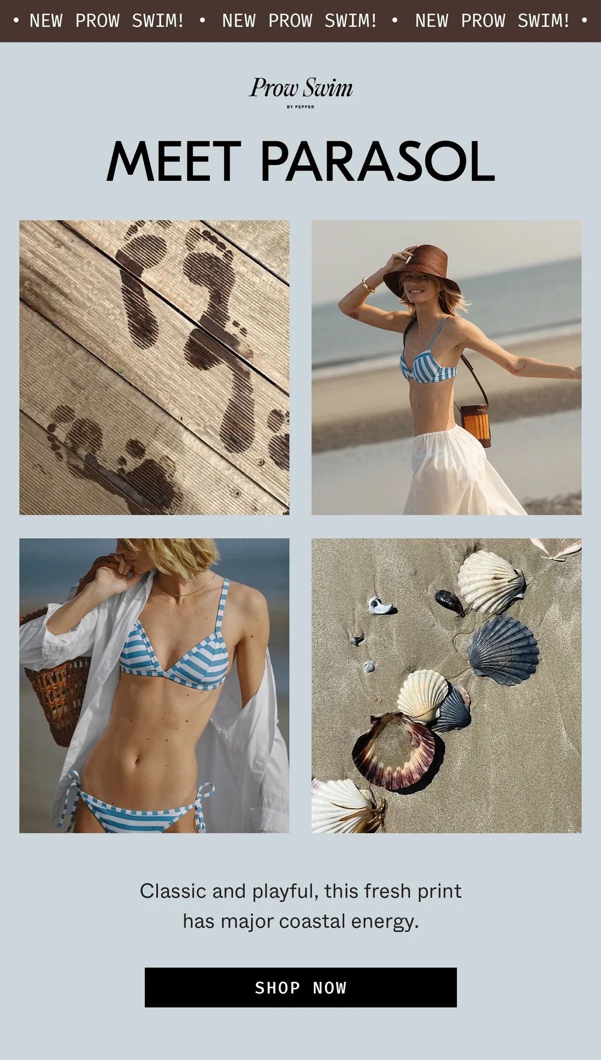 New Prow Swim: Meet Parasol. Classic and playful, this fresh print has major coastal energy.