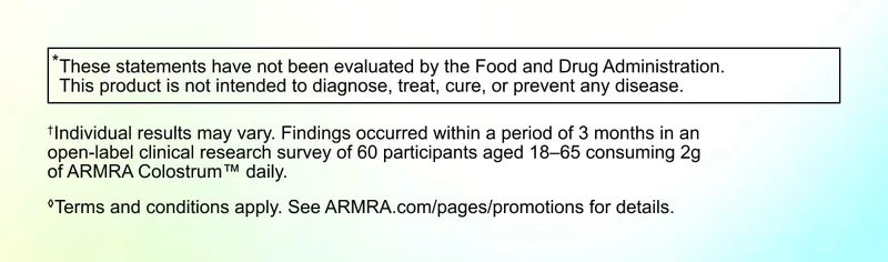 Supplement disclaimer text stating FDA evaluation notice, individual results may vary, and promotional terms apply.