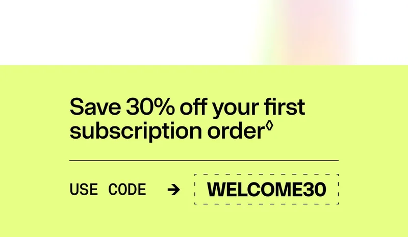 Promotional banner offering 30% off a first ARMRA subscription order with code WELCOME30.