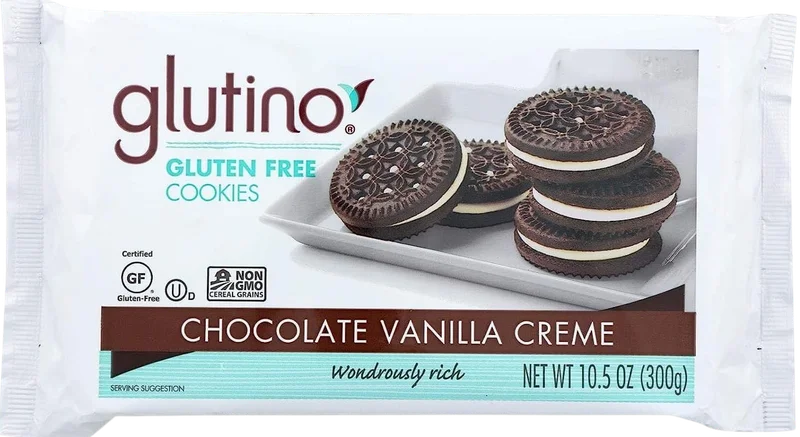 Image of Glutino Chocolate Vanilla Creme Sandwich Cookies