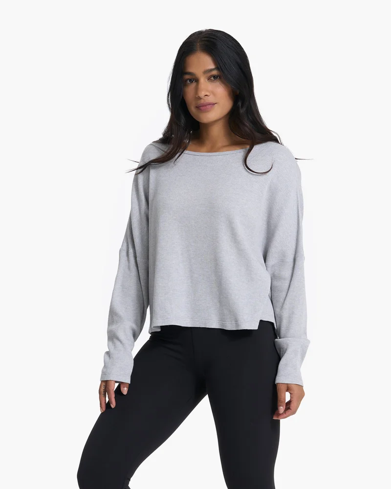 Image of Slouchy Waffle Crew | Light Heather Grey