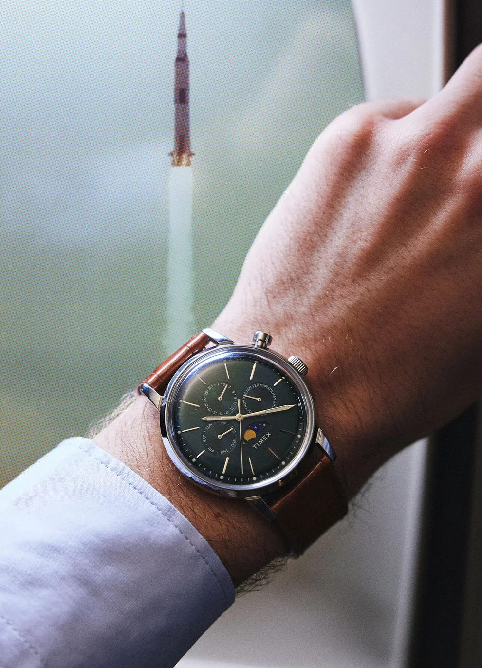 Marlin® Moon Phase 40mm Leather Strap Watch
