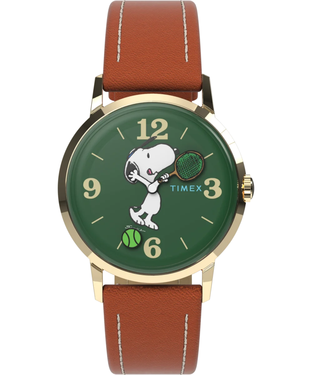 Image of Timex Marlin® Hand-Wound x Snoopy Tennis 34mm Leather Strap Watch