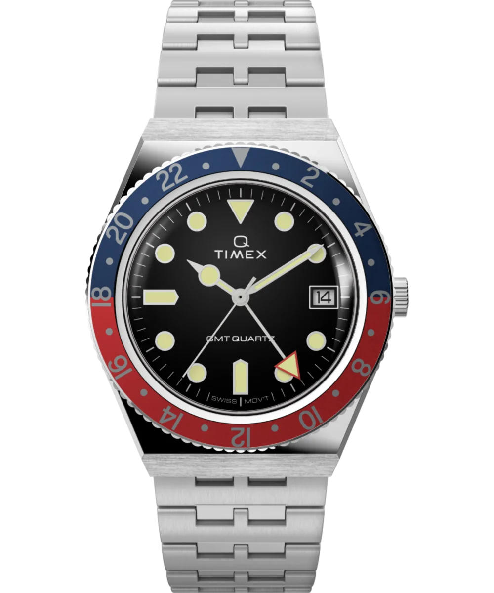 Image of Q Timex GMT 38mm Stainless Steel Bracelet Watch