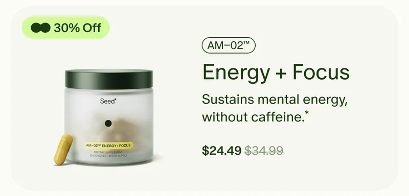30% Off | AM–02™ Energy + Focus | Sustains mental energy, without caffeine.* | $24.49 ($34.99)