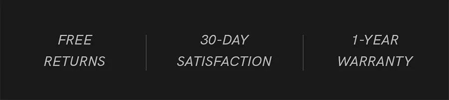 Free Returns, 30-Day Satisfaction, and 1-Year Warranty.