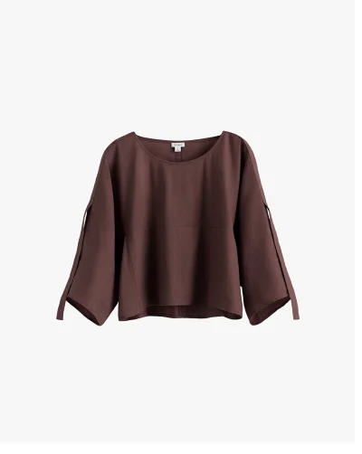 Linen Adjustable Sleeve Top Coffee