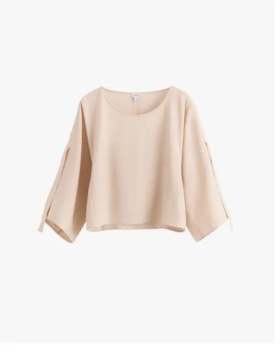 Linen Adjustable Sleeve Top Sand