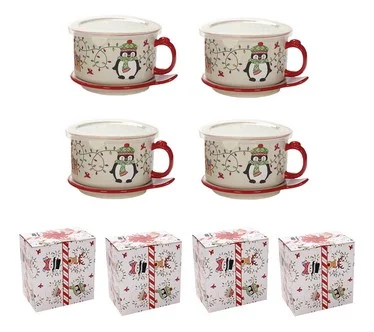 Temp-tations Seasonal Set of (4) 25-oz Mug Meals w/Lid-It & Box
