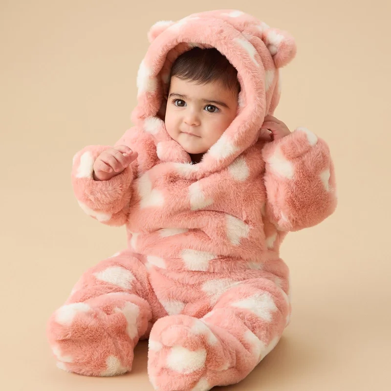 Image of Pink Hearts Faux Fur Pramsuit
