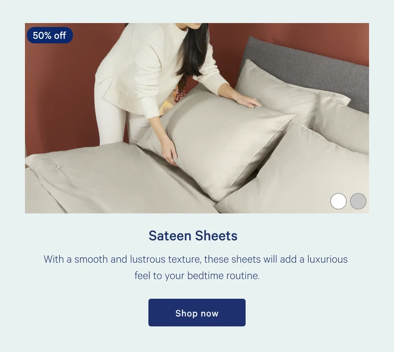 [50% off] >> Sateen Sheets >> With a smooth and lustrous texture, these sheets will add a luxurious feel to your bedtime routine. >> Shop now >>