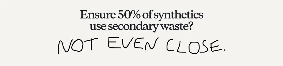 Ensure 50% of synthetics use secondary waste?