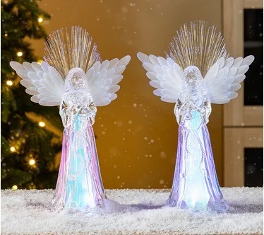 Glitzhome Set of 2 Christmas Lighted Tabletop Angel Figurine