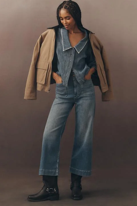 The Colette Crop High-Rise Wide-Leg Jeans by Maeve
