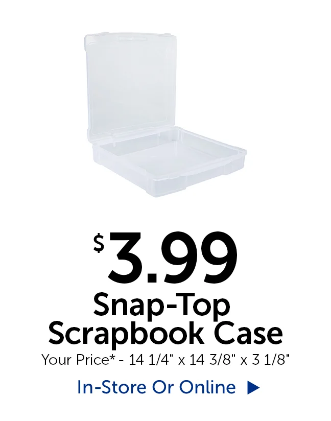 $3.99 Snap-Top Scrapbook Case - Your Price* - 14 1/4" length by 14 3/8" width by 3 1/8" height