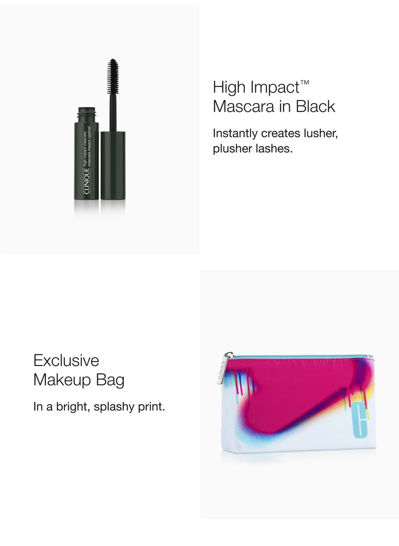 High Impact™ Mascara in Black  | Instantly creates lusher, plusher lashes. | Exclusive  Makeup Bag  In a bright, splashy print.