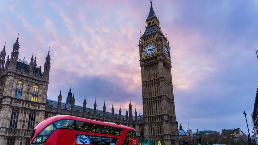 Big Ben in London against a sunset