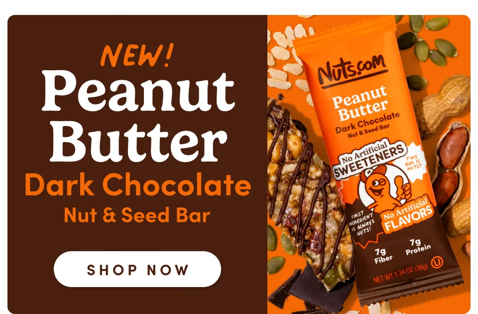 NEW! Peanut Butter Dark Chocolate Nut & Seed Bar; Shop now