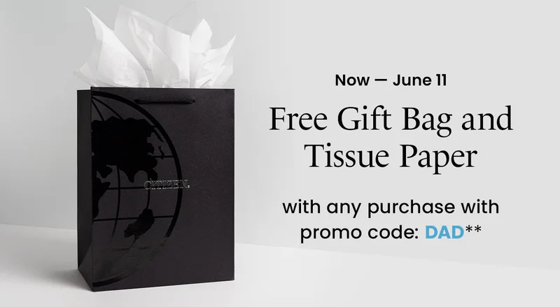 Now - June 11: Free Gift Bag and Tissue Paper with any purchase with promo code: DAD**