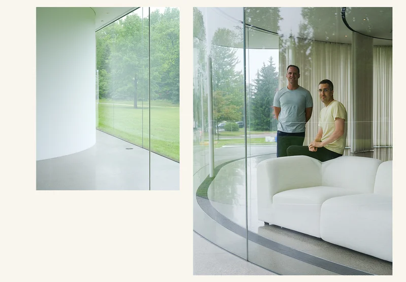 Pictured: Scenes from the Glass Pavilion and co-founders Kyle Hoff and Alex O'Dell with The Soft Serve Sectional.