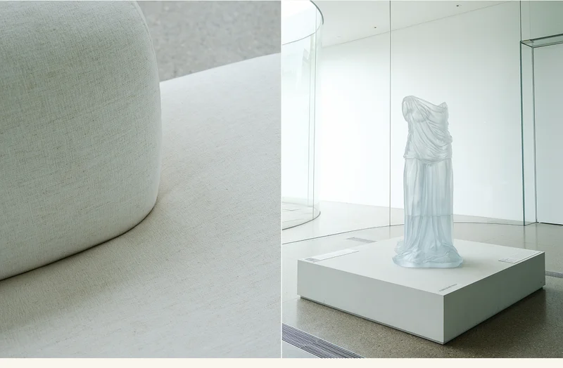 Pictured: The curve of Soft Serve and a stunning glass sculpture on display at the Toledo Museum of Art's Glass Pavilion.