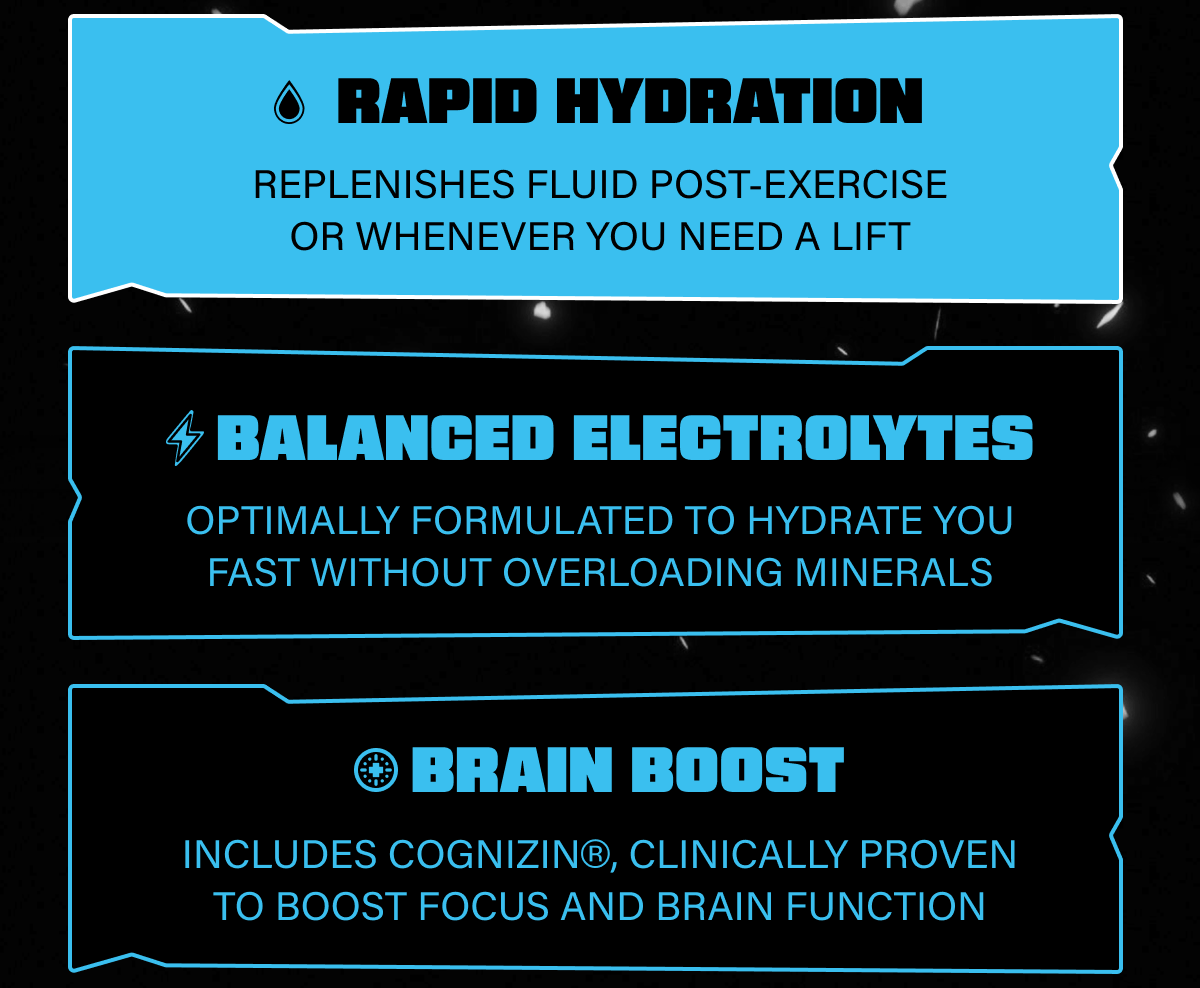 Rapid Hydration, Balanced Electrolytes, Brain Boost