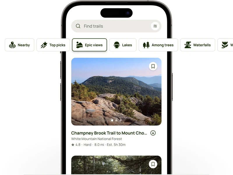 AllTrails app screens showing new features part of the 2024 summer release