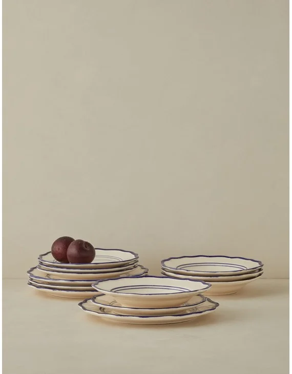 Stoneware Dinnerware by Maison Madison-Jane in Blue / 12-Piece Set With Pasta Bowl