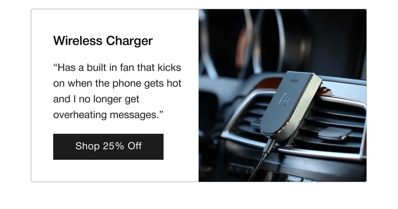 Wireless Charger: “Has a built in fan that kicks on when the phone gets hot and I no longer get overheating messages.”