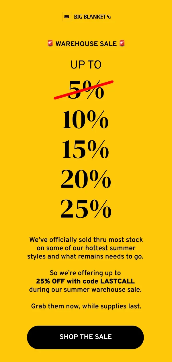 Warehouse Sale - Up to 25% off