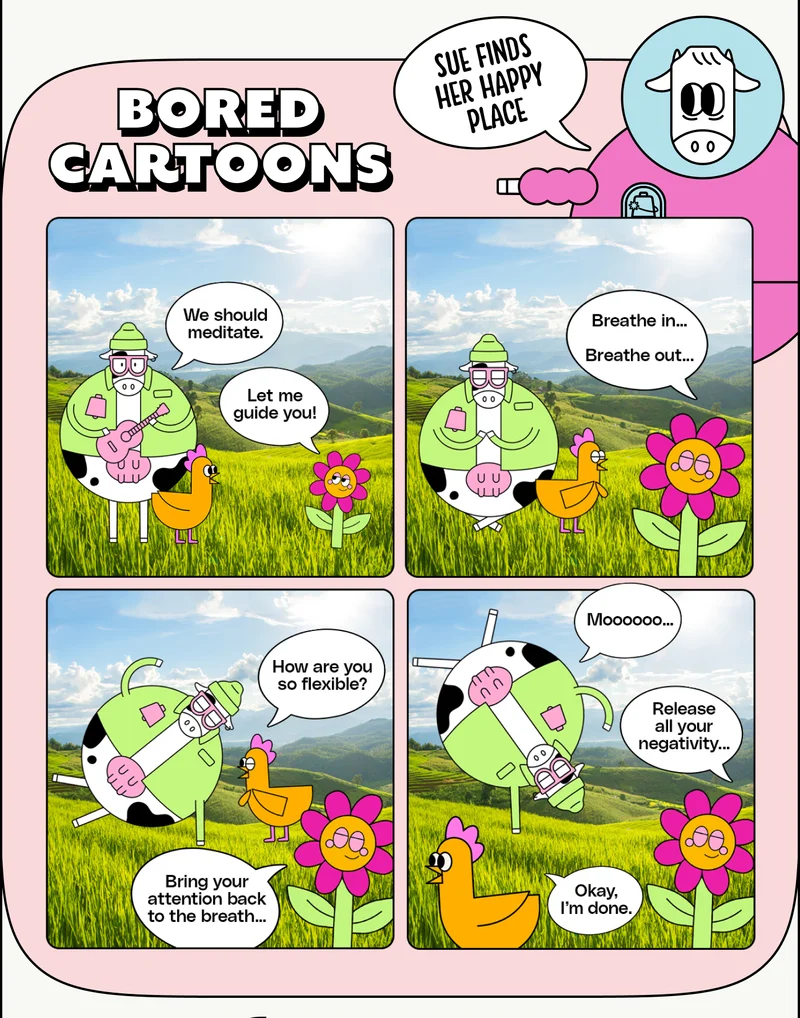 Bored Cartoons. Sue finds her happy place.